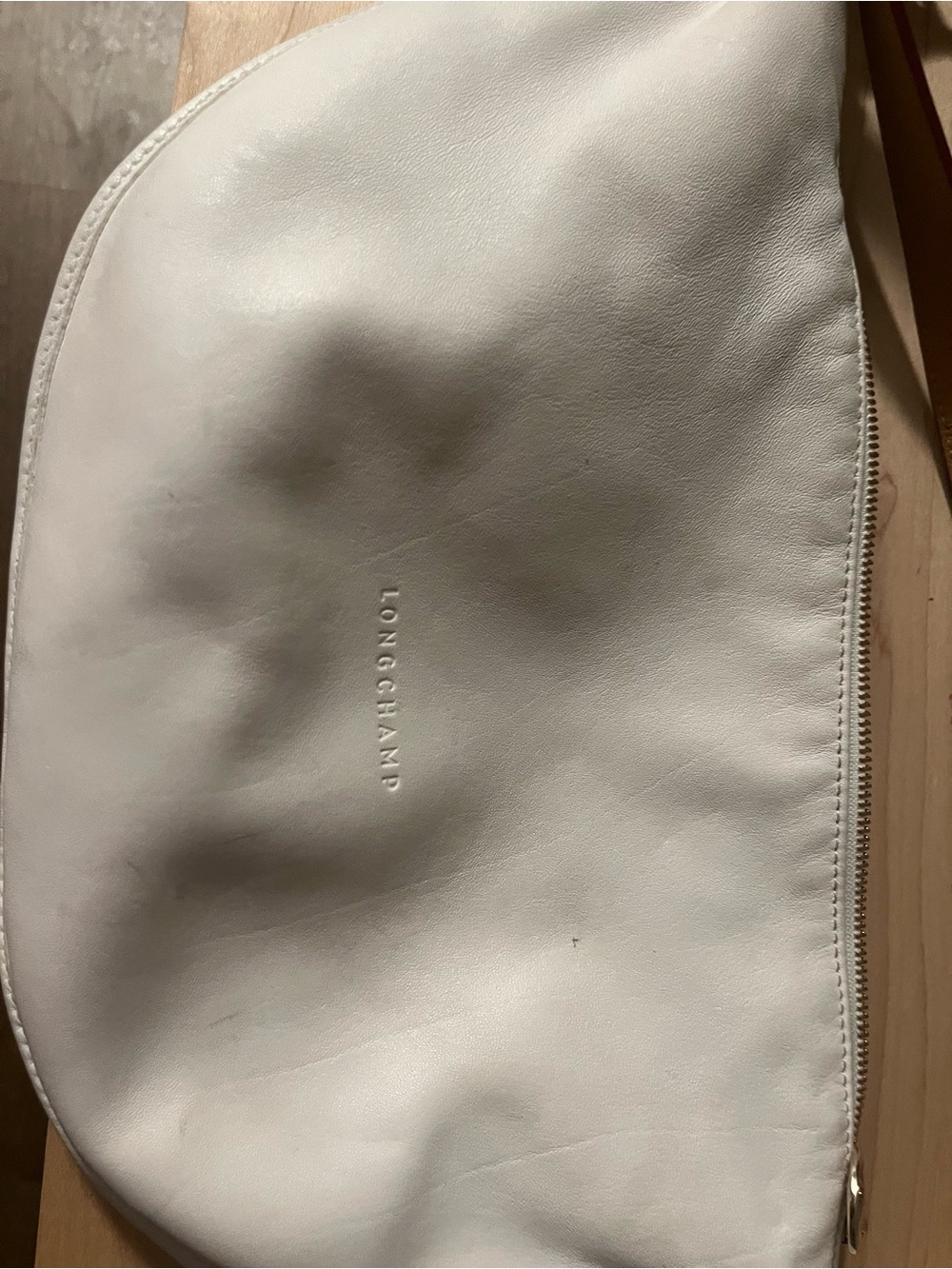 White Crescent Shoulder Bag with Tan Strap - Picture 10 of 11